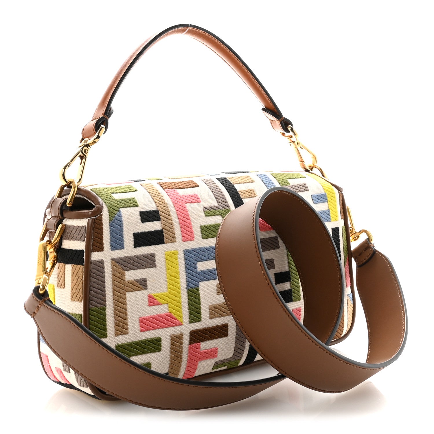 Fendi Canvas Ricamo Vitello King FF Multicolor Embroidered Baguette Grezzo Multicolor Gianduia 3 of 9
