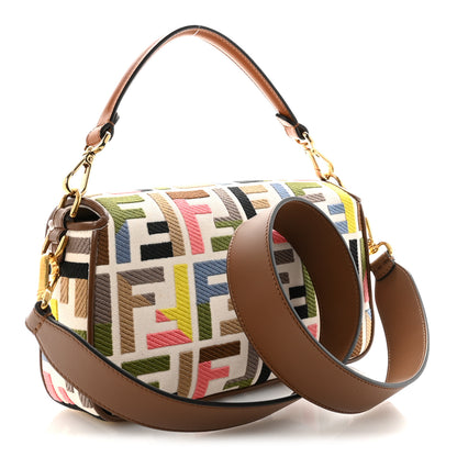 Fendi Canvas Ricamo Vitello King FF Multicolor Embroidered Baguette Grezzo Multicolor Gianduia 3 of 9