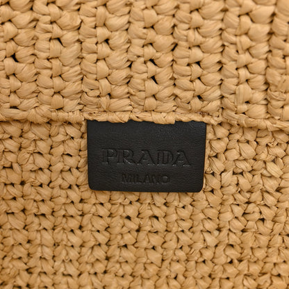 Prada Yarn Raffia Effect Crochet Embroidered Logo Tote Naturale 6 of 10