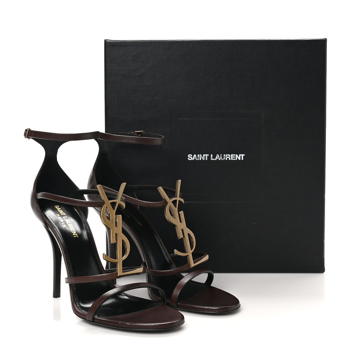Calfskin Cassandra Palm Logo 100 Ankle Strap Sandals 40 Moro