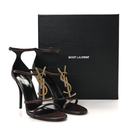 Saint Laurent Calfskin Cassandra Palm Logo 100 Ankle Strap Sandals 40 Moro 9 of 9