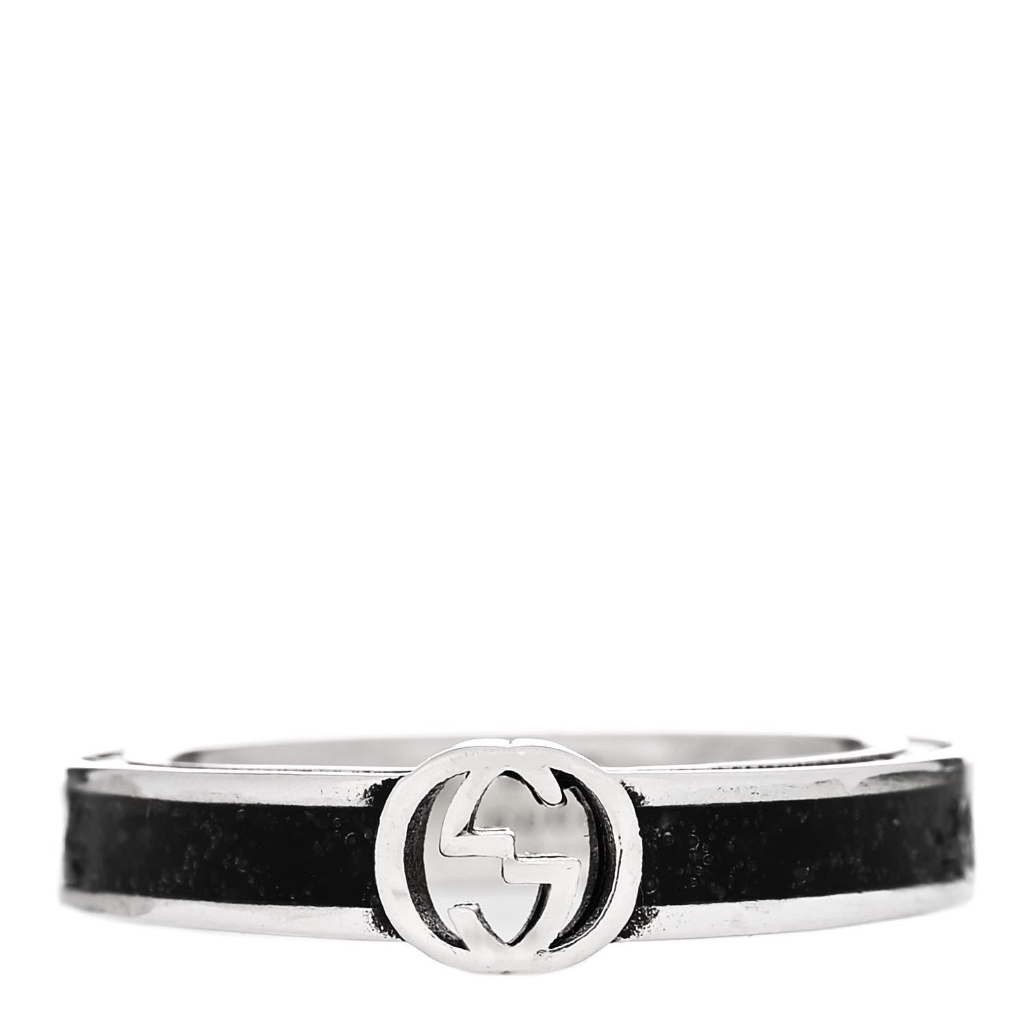 Gucci Sterling Silver Enamel Interlocking G Band Ring 50 5.25 1 of 7