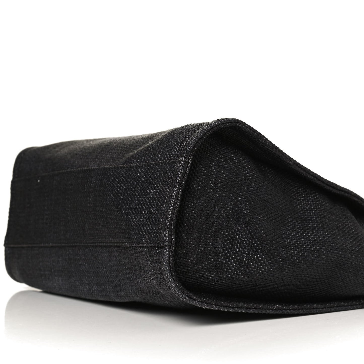 Woven Straw Raffia Small Deauville Tote Black