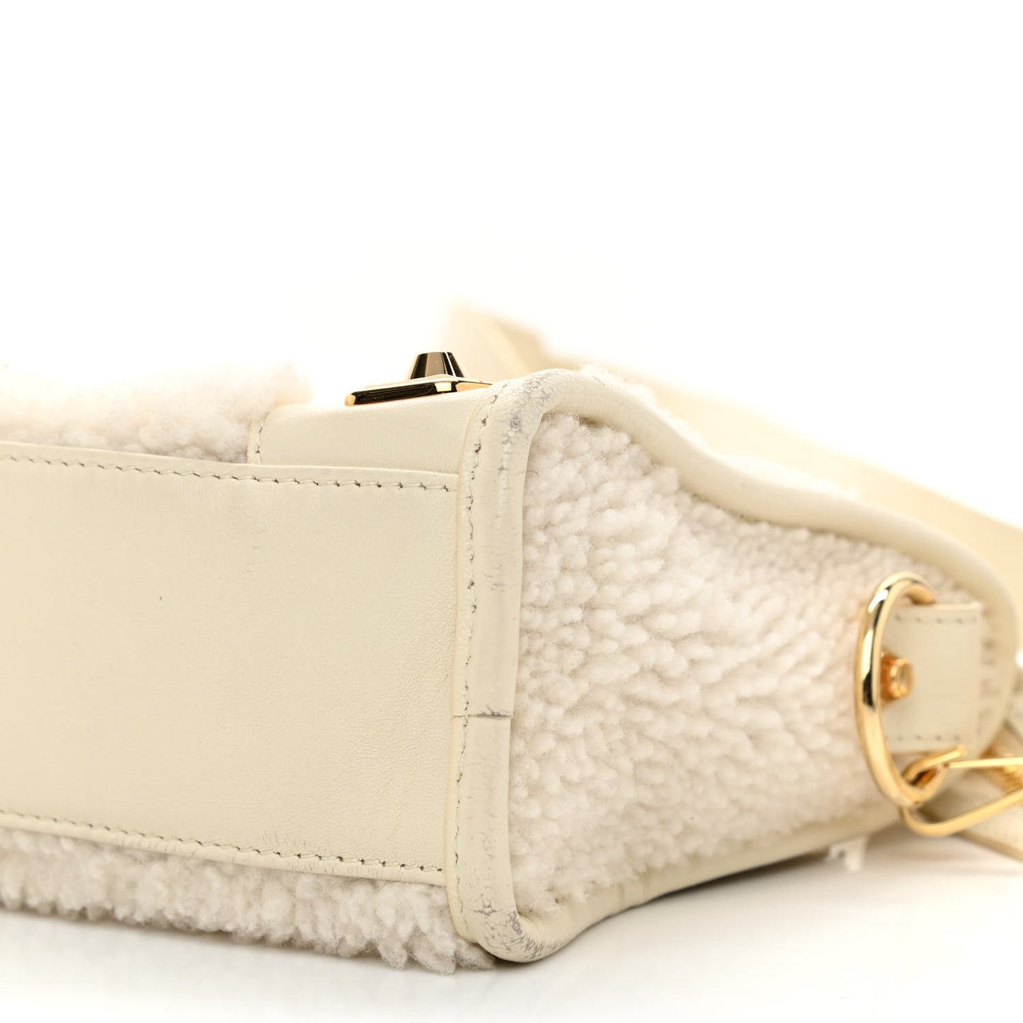 Shearling Nappa Gold Metallic Edge Hardware Mini City Cream