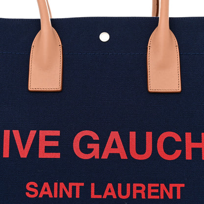 Saint Laurent Linen Calfskin Rive Gauche Tote Marine Rose Brown 8 of 10