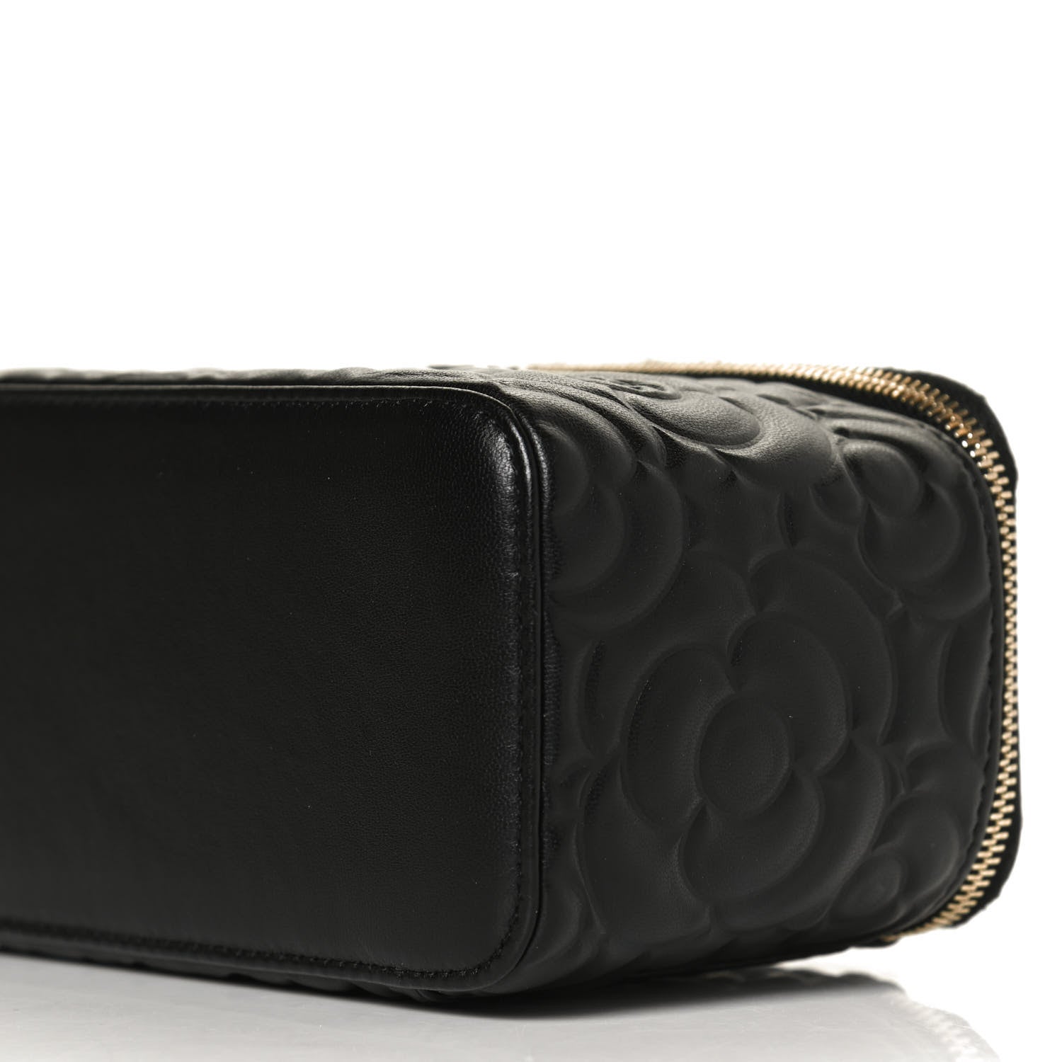 Chanel Lambskin Camellia Embossed Small Vanity Case With Chain Black 6 of 13