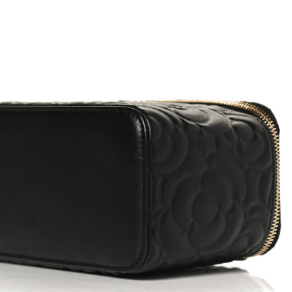 Chanel Lambskin Camellia Embossed Small Vanity Case With Chain Black 6 of 13
