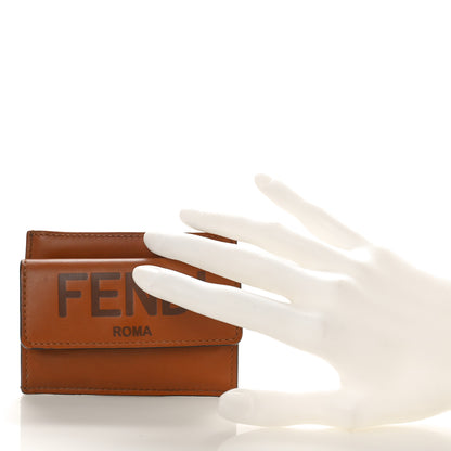 Fendi Vitello King Tamponato Logo Embossed Fold Over Card Holder Wallet Cuoio 2 of 9