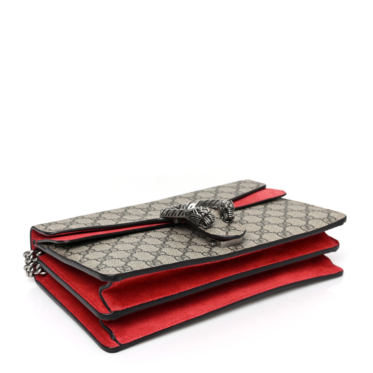 GG Supreme Monogram Suede Small Dionysus Shoulder Bag Beige Ebony Vulcanic Red