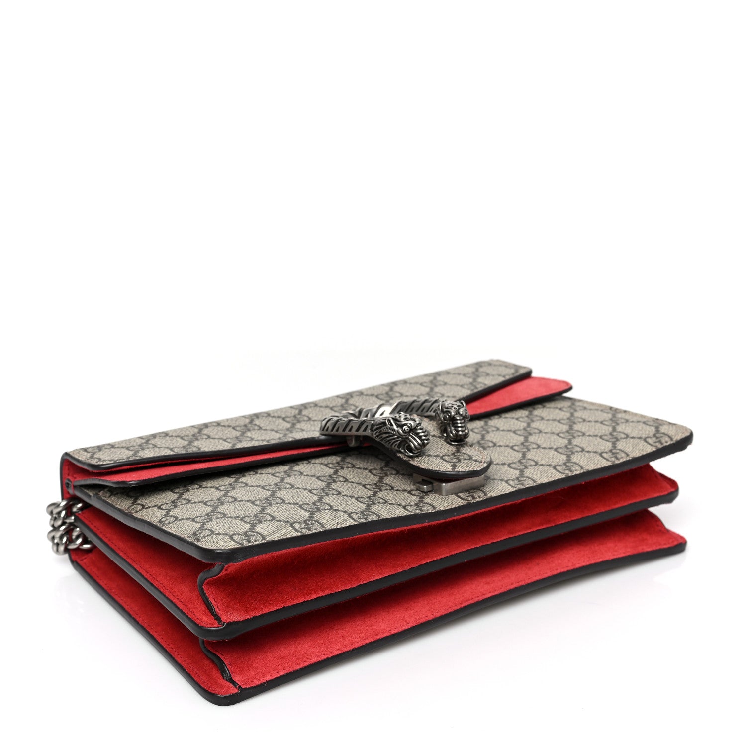 Gucci GG Supreme Monogram Suede Small Dionysus Shoulder Bag Beige Ebony Vulcanic Red 4 of 10