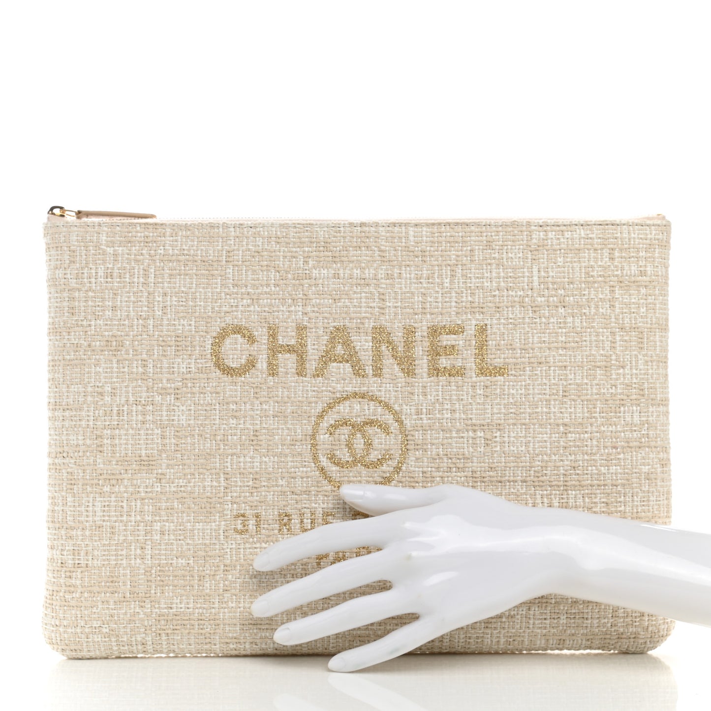 Woven Raffia Large Deauville Pouch White