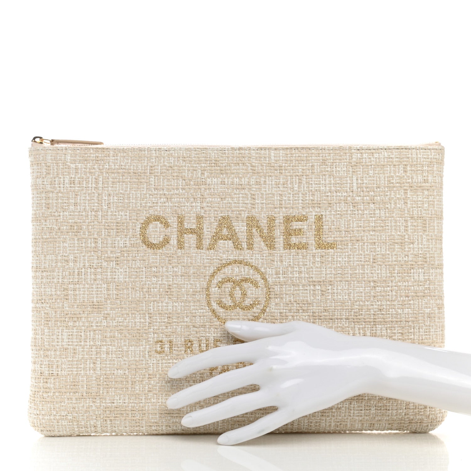 Chanel Woven Raffia Large Deauville Pouch White 2 of 8