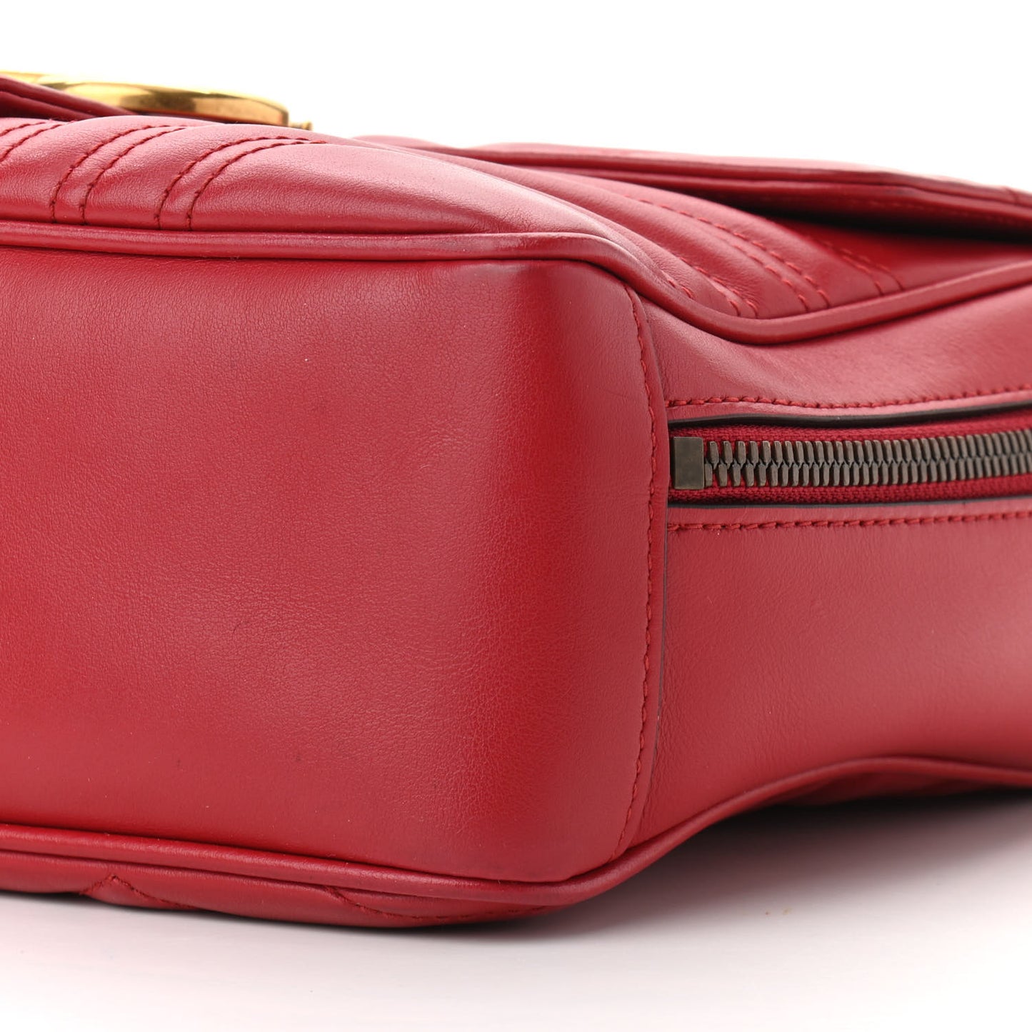 Calfskin Matelasse Sylvie Web Small GG Marmont Top Handle Shoulder Bag Hibiscus Red