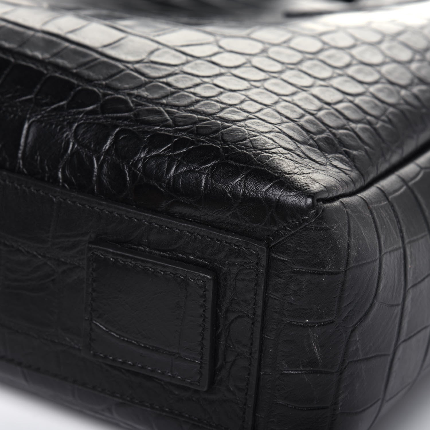 Saint Laurent Calfskin Crocodile Embossed Bold Briefcase Black 12 of 13