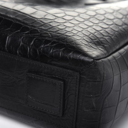 Saint Laurent Calfskin Crocodile Embossed Bold Briefcase Black 12 of 13