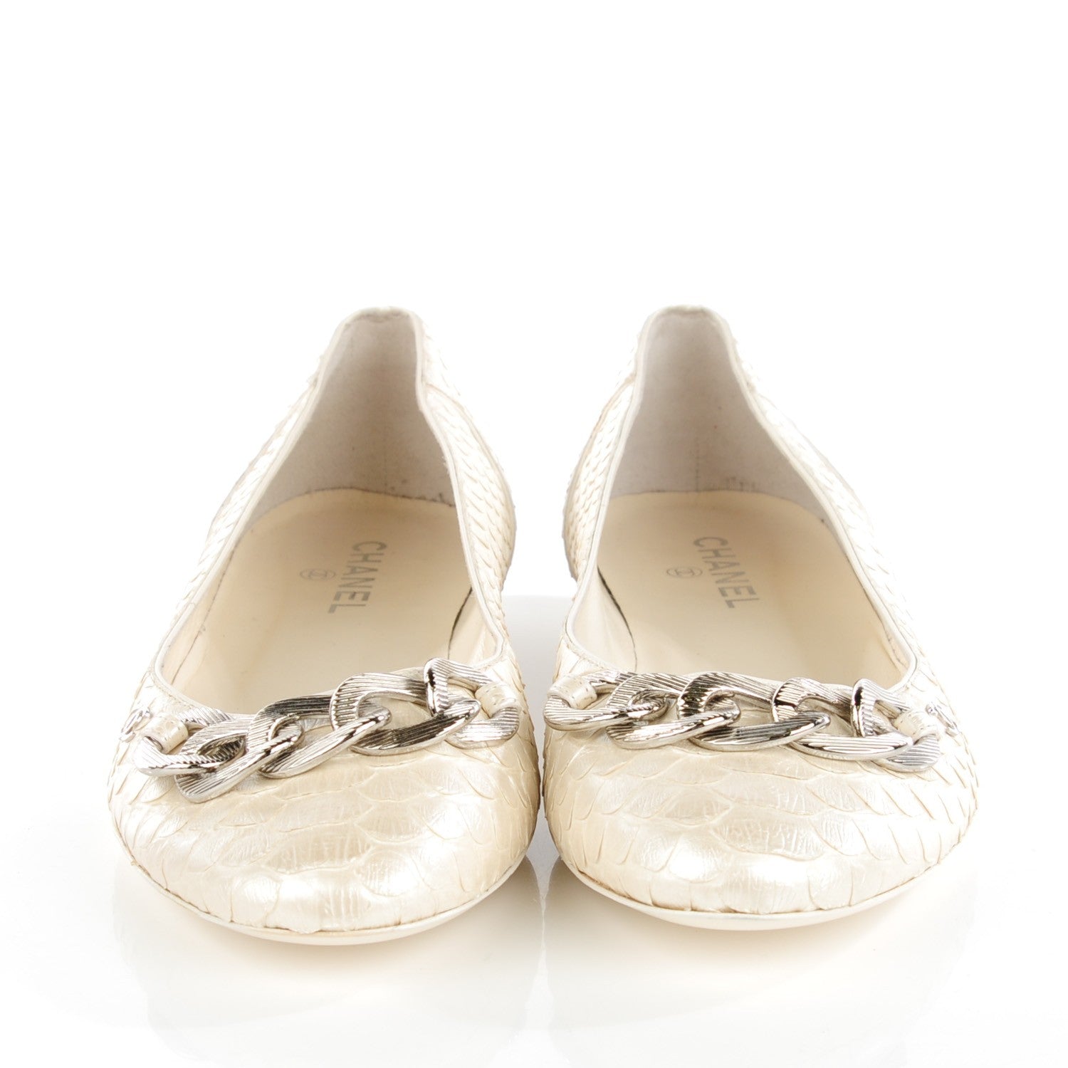 Chanel Python CC Ballerina Flats 38.5 Ivory 2 of 9