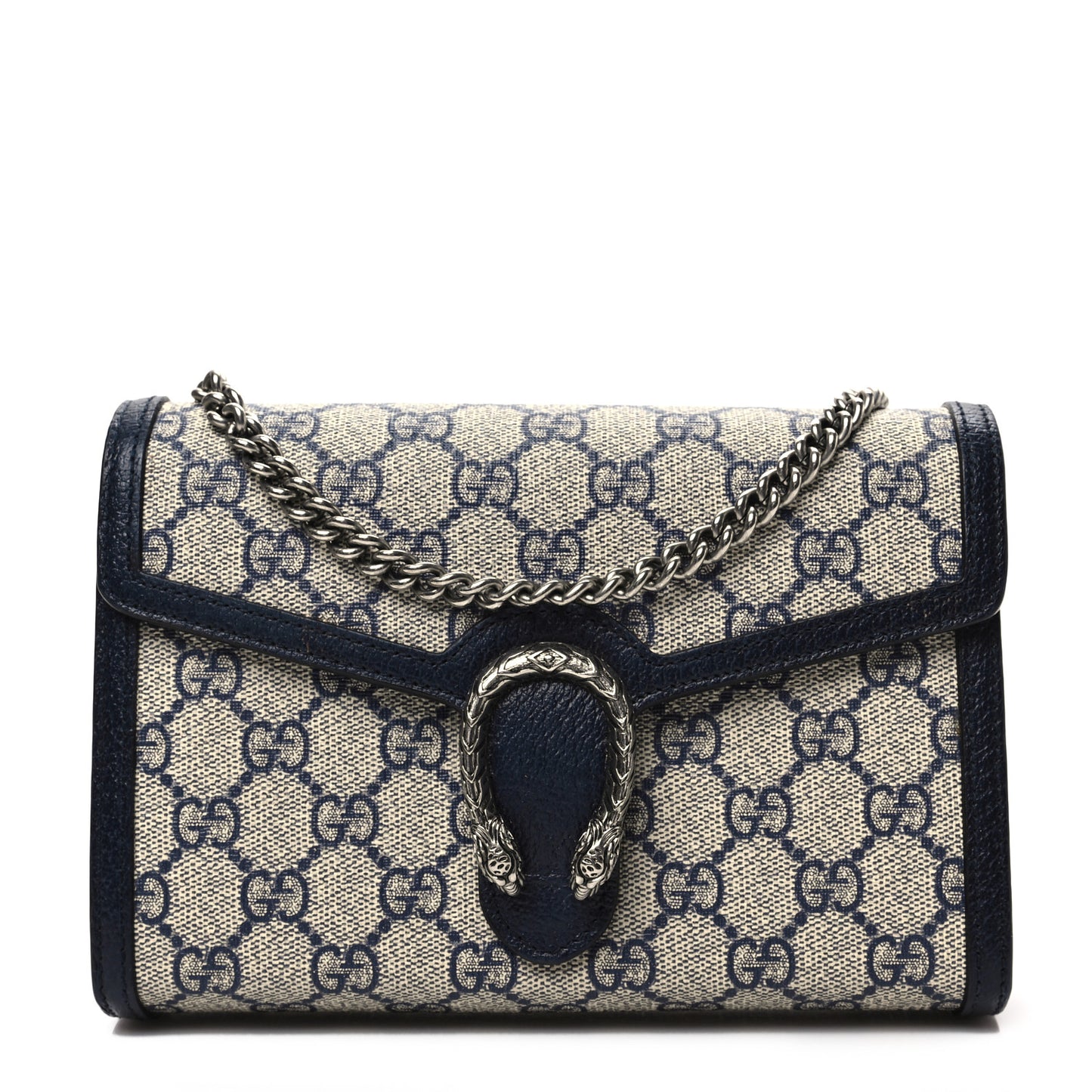 GG Supreme Monogram Textured Dollar Calfskin Mini Dionysus Chain Wallet Beige Blue