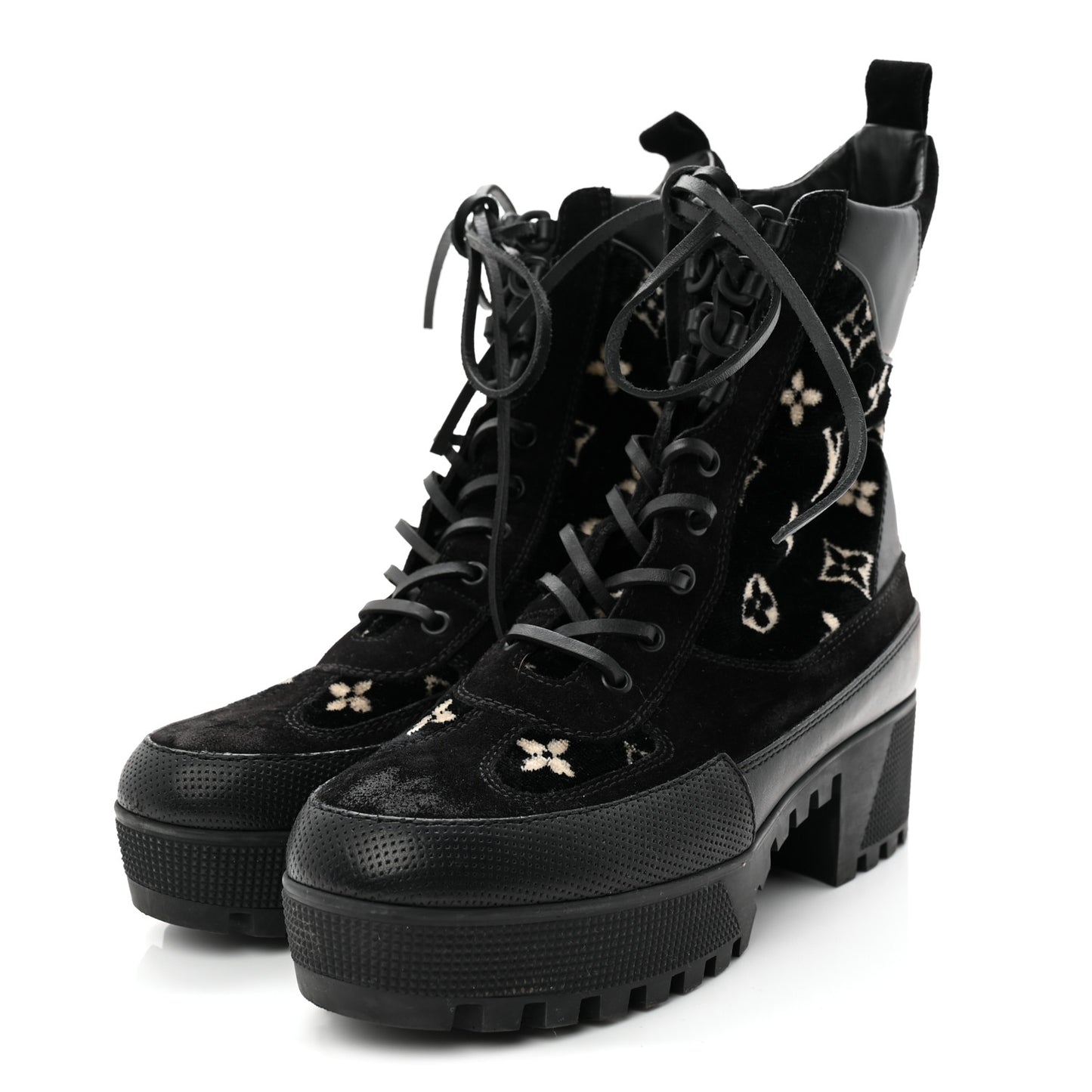 Velvet Calfskin Monogram Laureate Platform Desert Boots 40 Black White