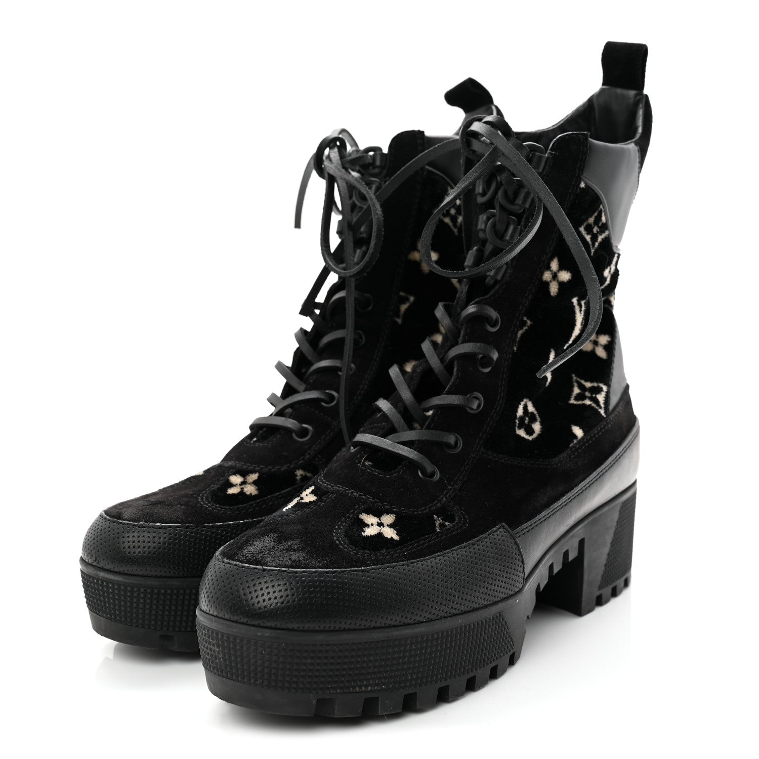 Louis Vuitton Velvet Calfskin Monogram Laureate Platform Desert Boots 40 Black White 3 of 8
