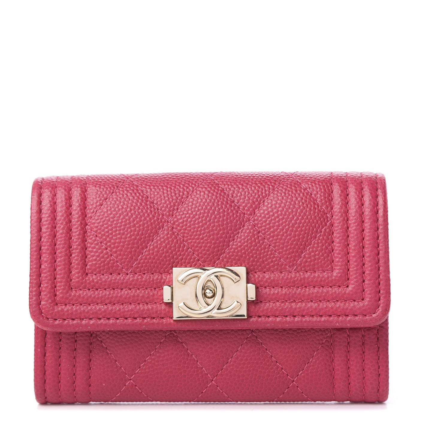 Caviar Quilted Boy Flap Card Holder Fuchsia