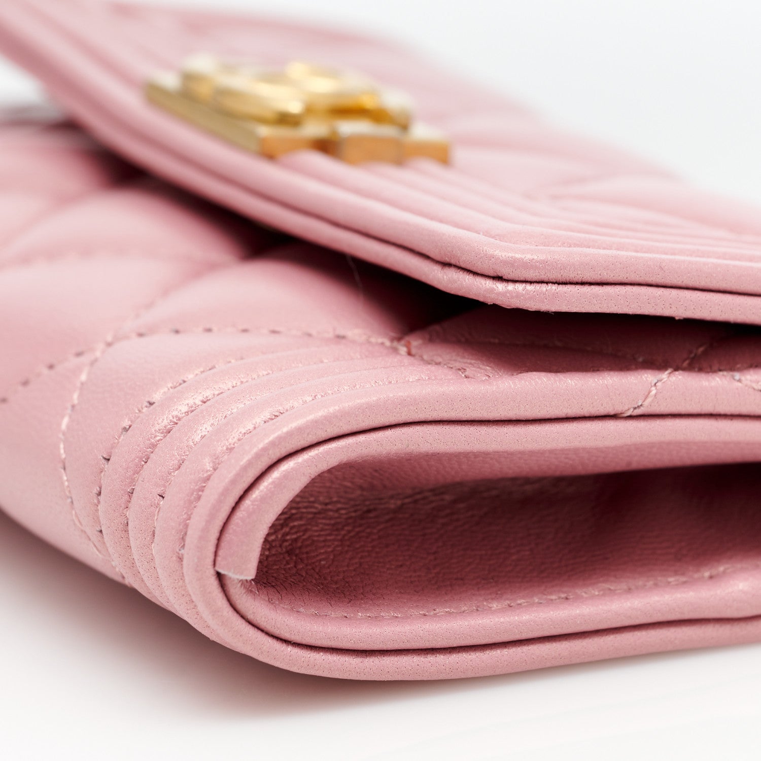 Chanel Metallic Lambskin Quilted Boy Card Holder Wallet Pink 11 of 11