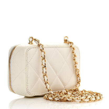Chanel Lambskin Quilted Mini Golden Plate Clutch With Chain White 3 of 13
