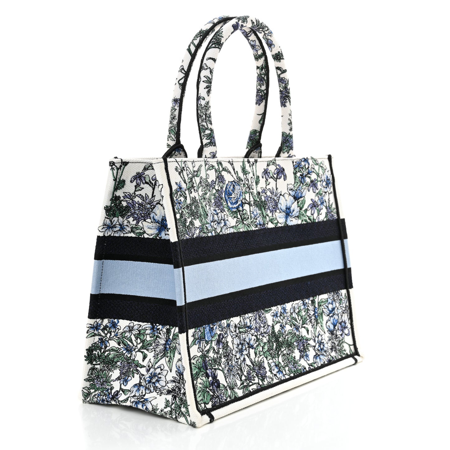 Canvas Embroidered Medium Flowers Book Tote Blue