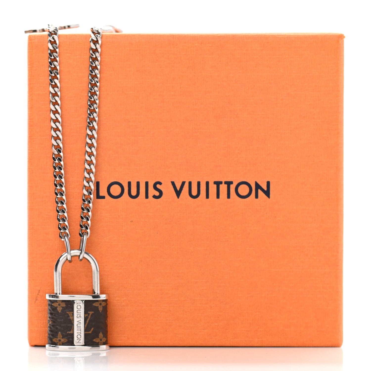 Louis Vuitton Monogram Lock Pendant Necklace Silver 6 of 6