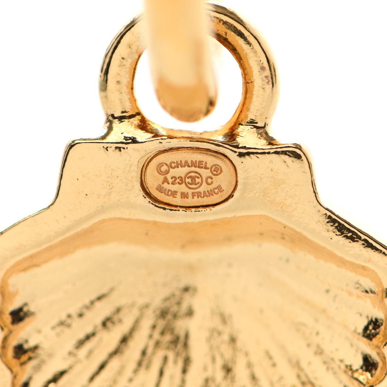 Chanel Metal CC Crystal Seashell Drop Earrings Gold 4 of 5