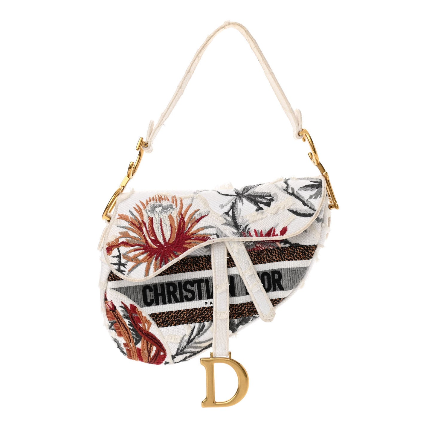 Canvas Embroidered Camouflage Flowers Saddle Bag Latte Multicolor
