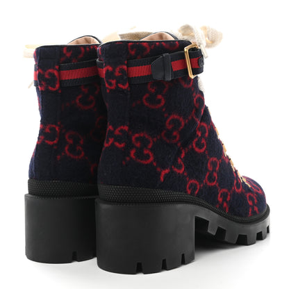 Gucci Covered Wool Big GG Monogram Womens Lace Up Combat Ankle Boots 36 Blue Red 4 of 9