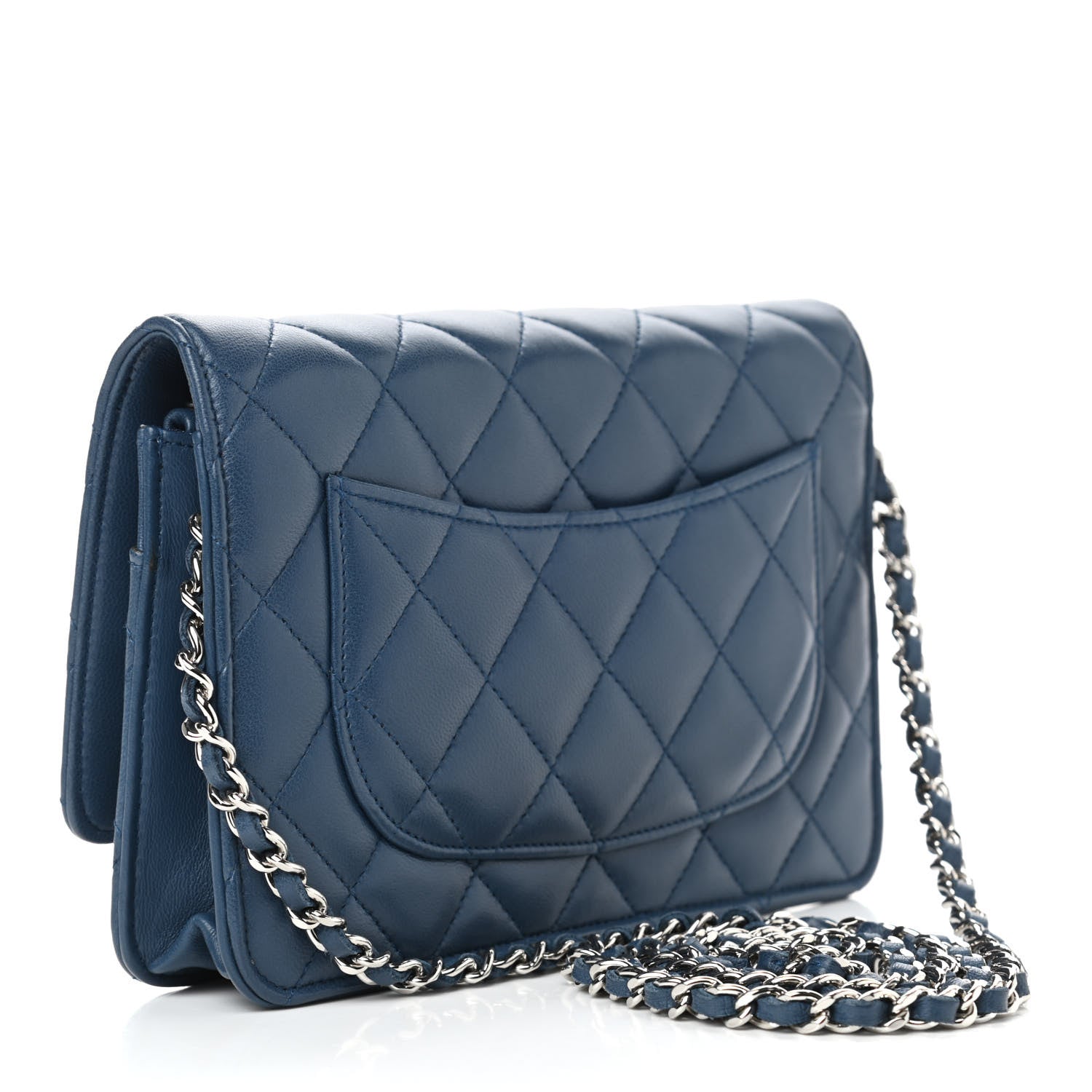 Chanel Lambskin Quilted Wallet On Chain WOC Blue 2 of 10