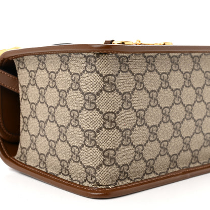 Gucci GG Supreme Monogram Azalea Calfskin Mini Horsebit 1955 Foldover Top Handle Bag Beige Ebony Brown Sugar 9 of 10