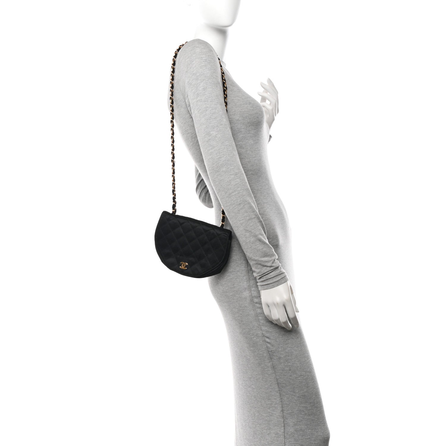 Chanel Satin Quilted Half Moon Flap Black 2 of 16