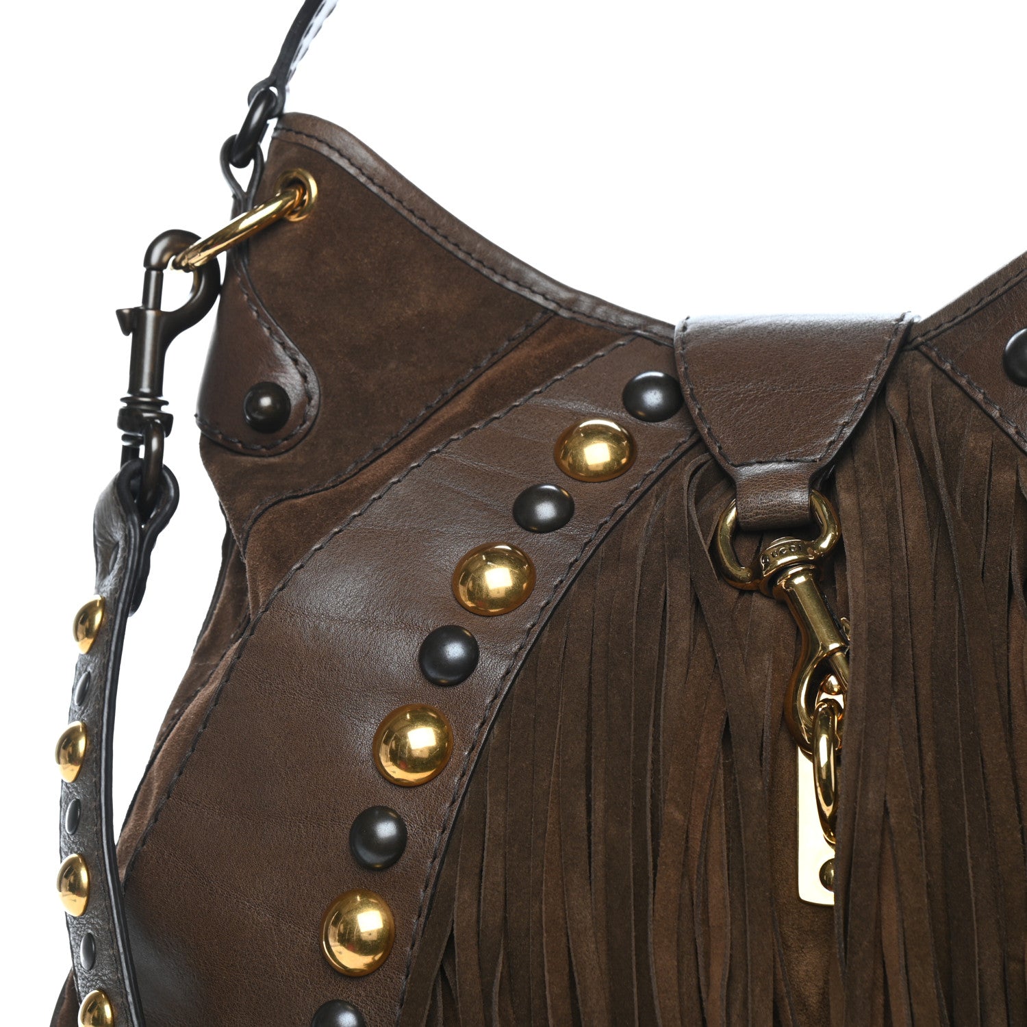Gucci Calfskin Suede Fringe Babouska Hobo Brown 10 of 11