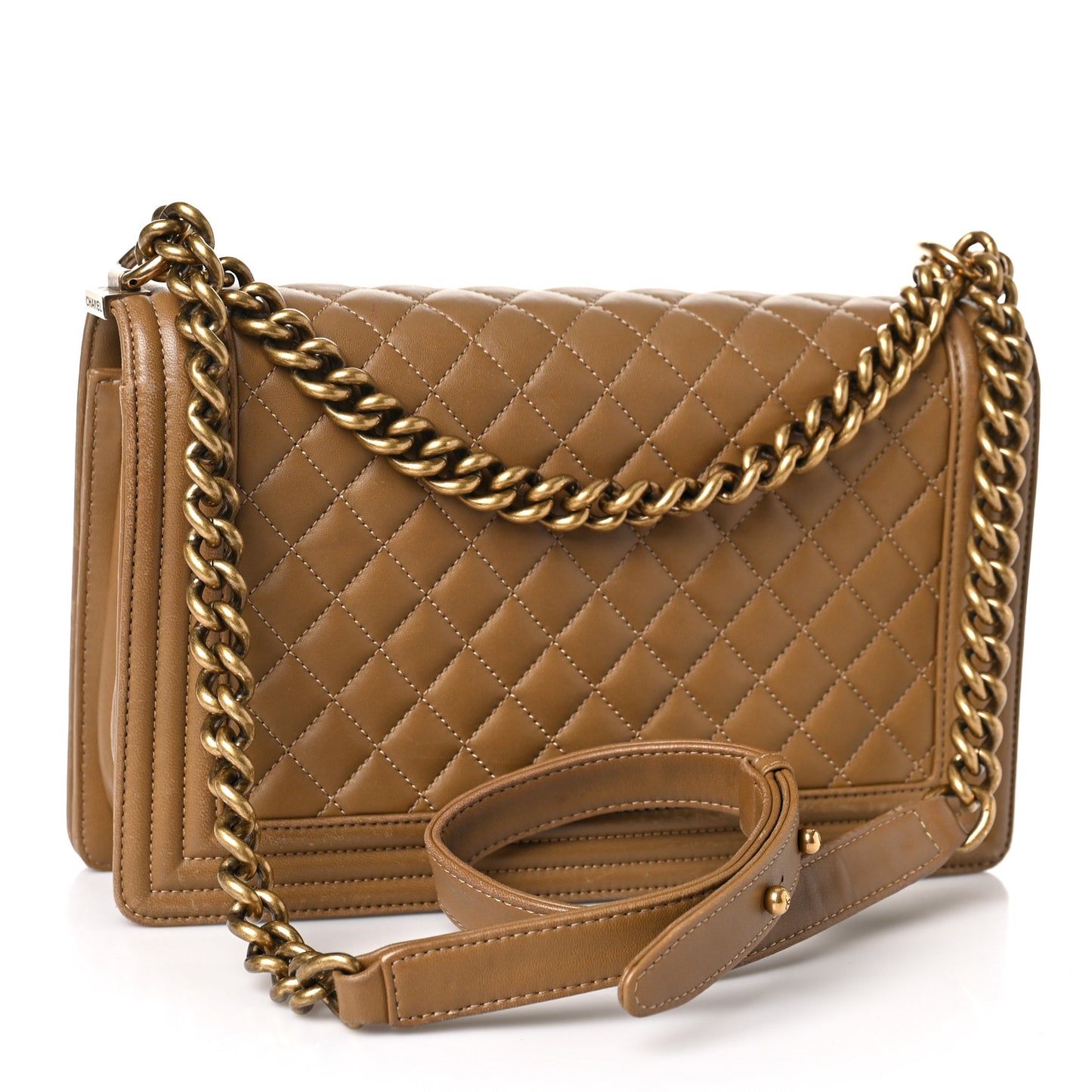 Calfskin Quilted New Medium Boy Flap Dark Beige