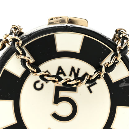 Chanel Lambskin Enamel Quilted Round Poker Chip Clutch With Chain Black White 8 of 11