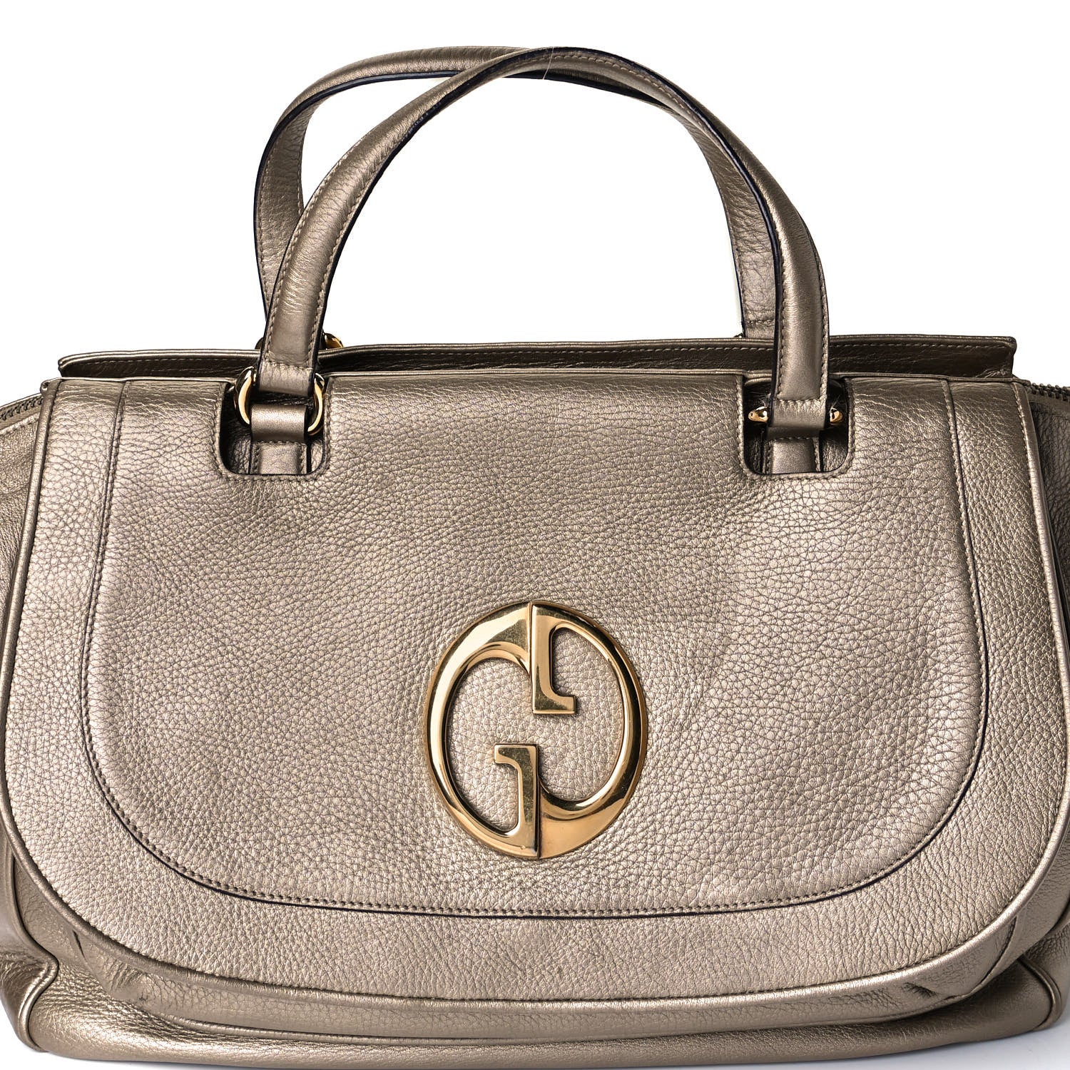Gucci Metallic Pebbled Calfskin Medium 1973 Top Handle Satchel Golden Beige 9 of 20