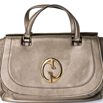 Gucci Metallic Pebbled Calfskin Medium 1973 Top Handle Satchel Golden Beige 9 of 20