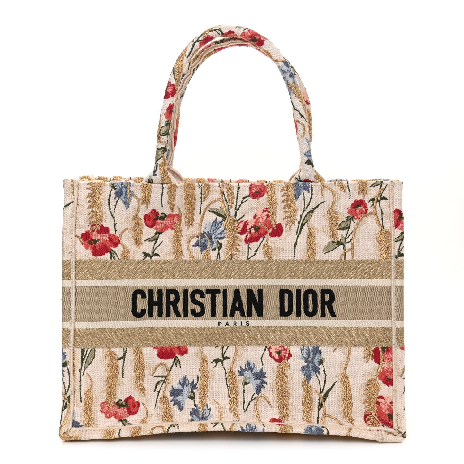 Christian Dior Canvas Embroidered Medium Hibiscus Book Tote Beige Multicolor 1 of 10