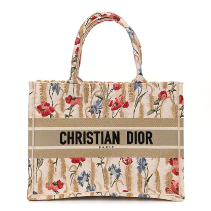 Christian Dior Canvas Embroidered Medium Hibiscus Book Tote Beige Multicolor 1 of 10