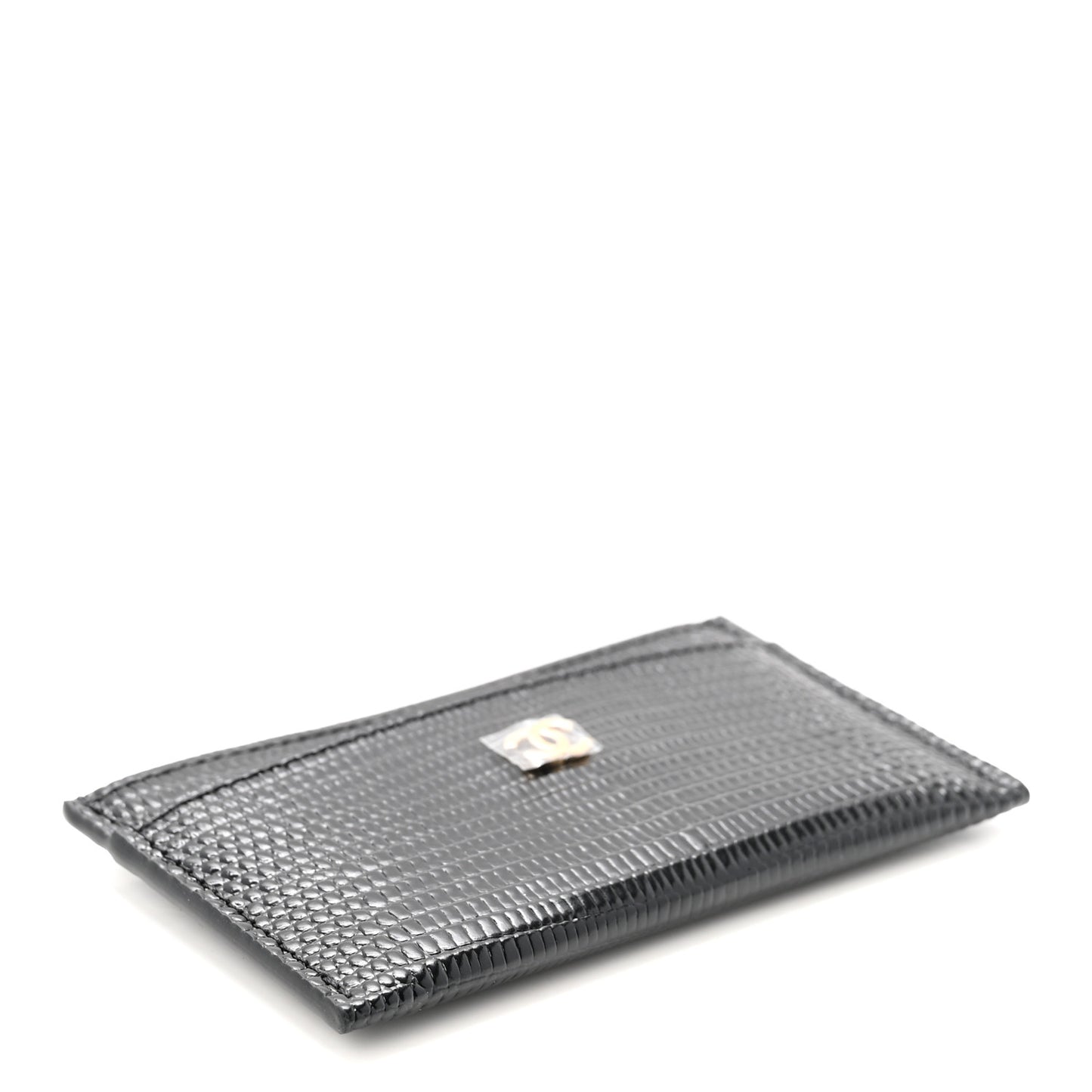 Calfskin Lizard Embossed Card Holder Black