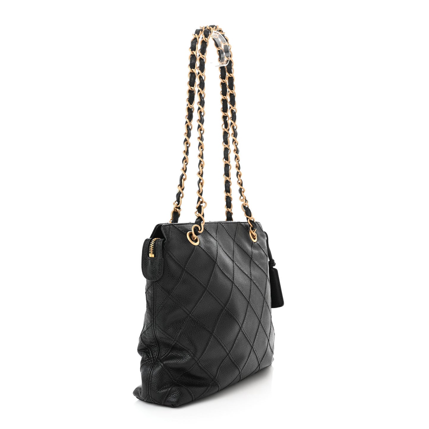 Caviar Diamond Embossed Shoulder Bag Black