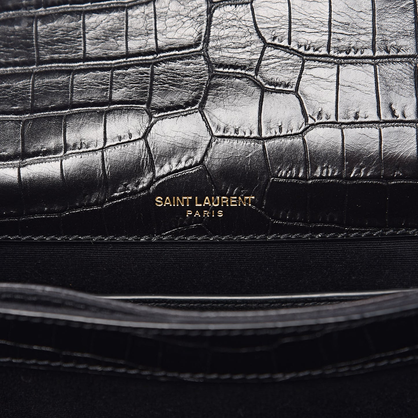 Calfskin Crocodile Embossed Small Monogram Sunset Black