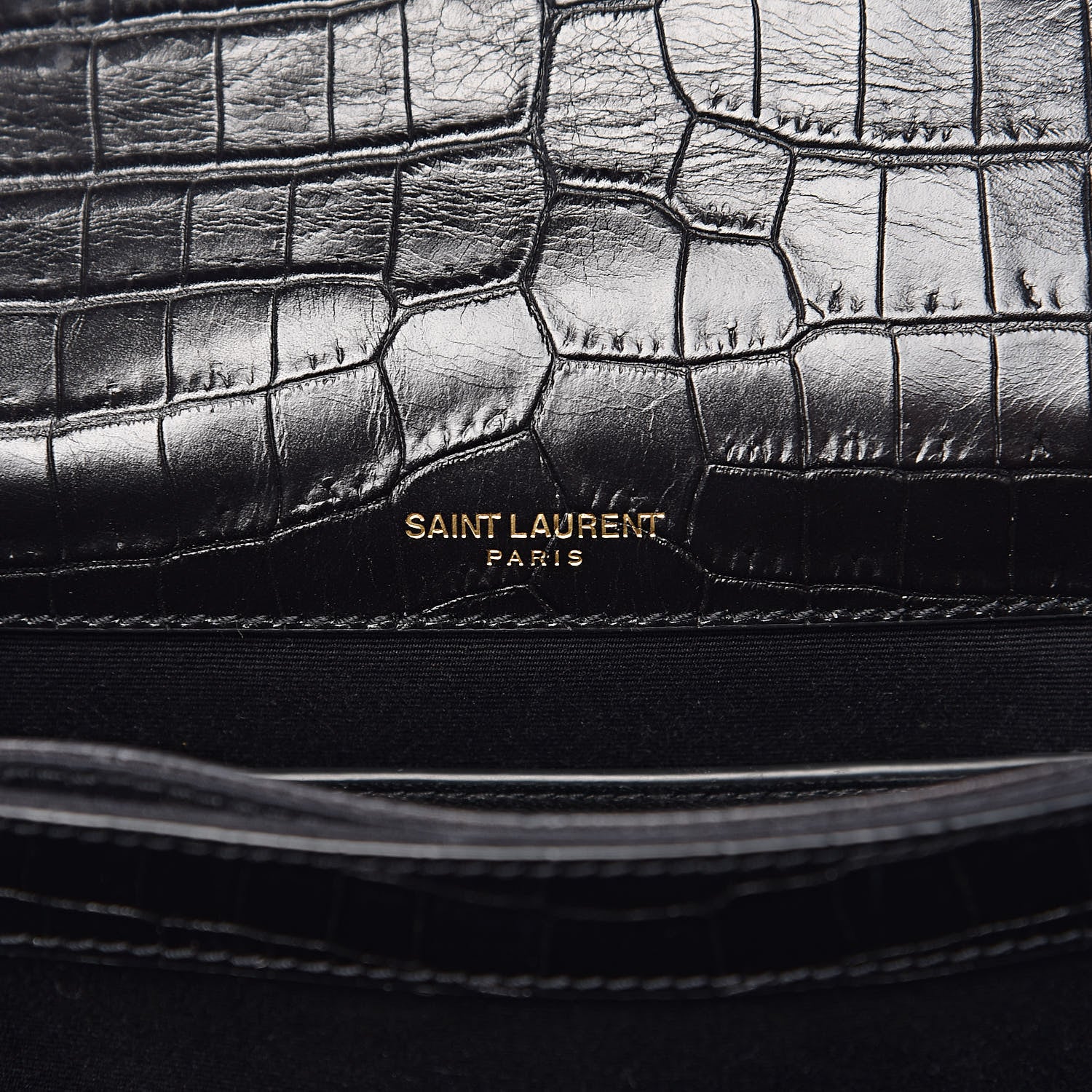 Saint Laurent Calfskin Crocodile Embossed Small Monogram Sunset Black 6 of 11