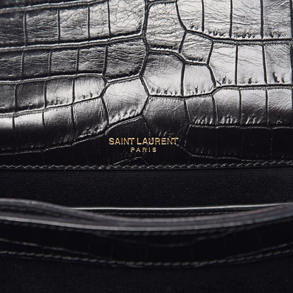 Saint Laurent Calfskin Crocodile Embossed Small Monogram Sunset Black 6 of 11