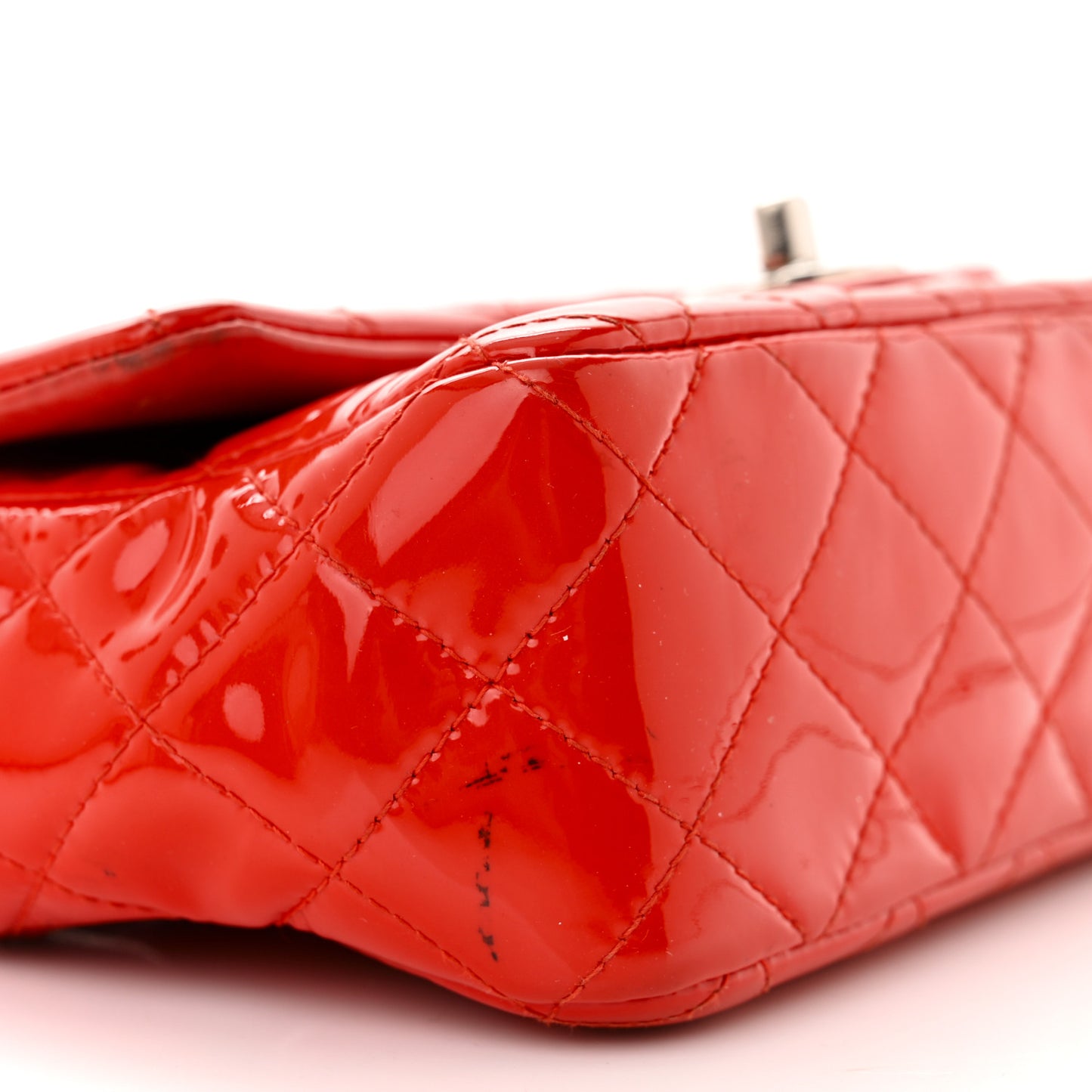 Patent Calfskin Quilted Mini Rectangular Flap Red