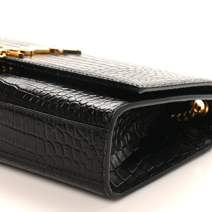 Saint Laurent Calfskin Crocodile Embossed Medium Classic Monogram Kate Tassel Satchel Black 9 of 9