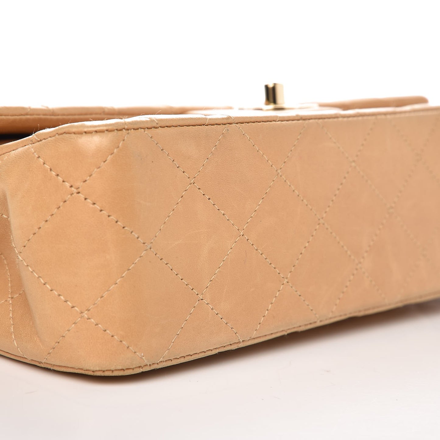 Lambskin Quilted Medium Double Flap Beige