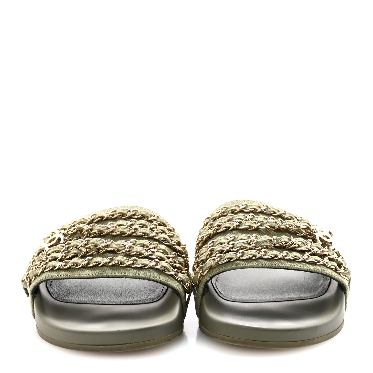 Canvas Chain Flat Sandals 39 Khaki